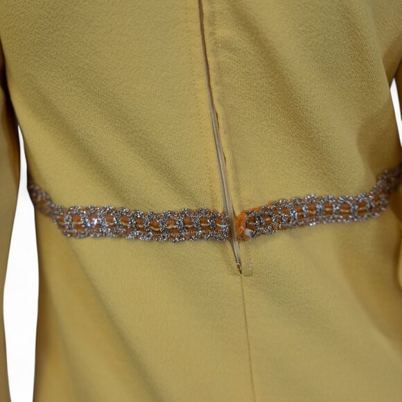 Vintage 1960s Goldenrod Yellow Maxi Dress with Metallic Gold Trim * Medium - Picture 8 of 10